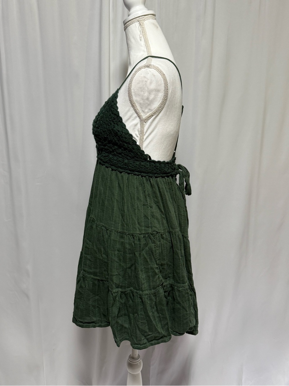 Aerie Green Crochet Tiered Mini Dress Size L Summer Beach - Picture 7 of 9